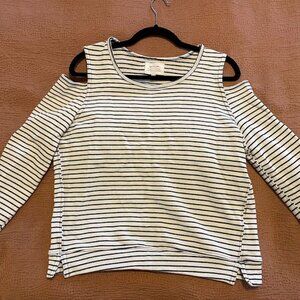 McGuire Wildair Cold Shoulder Sweatshirt, black and white striped, size small